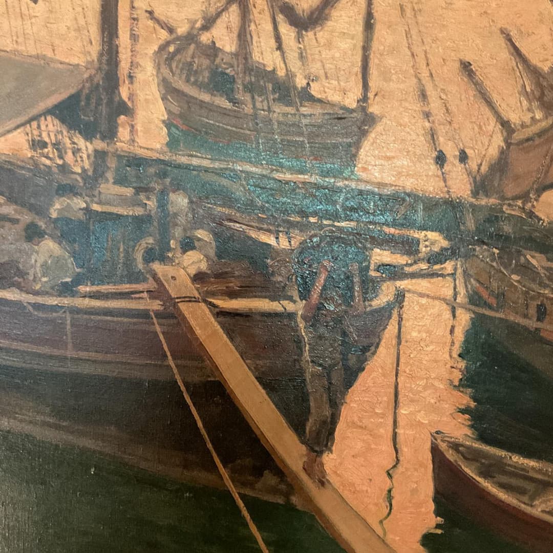 Opera autentica di Cesare Esposito, intitolata Barche con pescatori - immagine 4