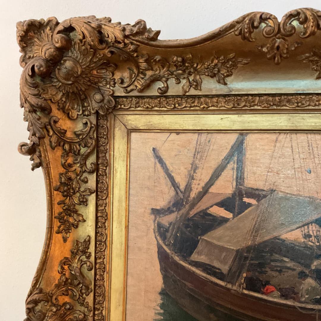 Opera autentica di Cesare Esposito, intitolata Barche con pescatori - immagine 6