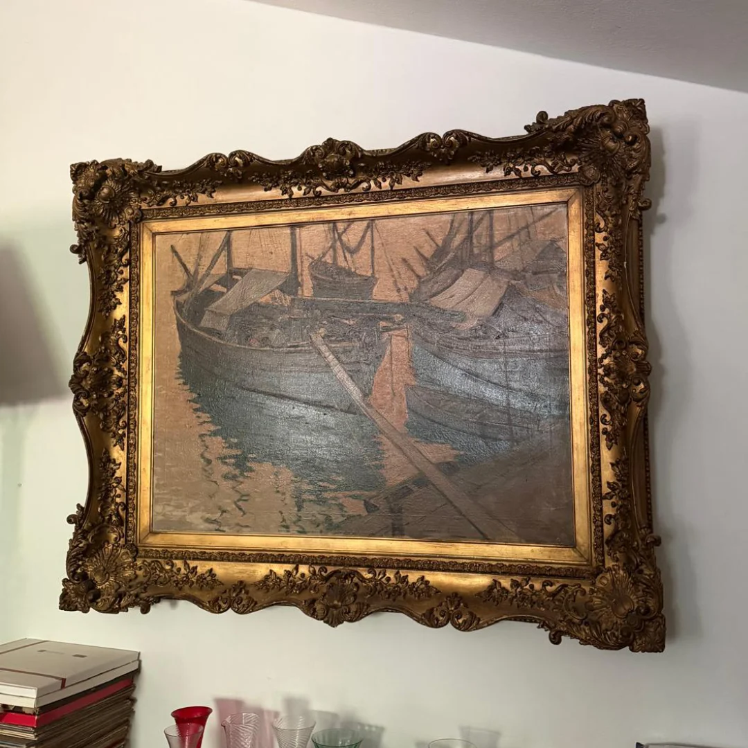 Opera autentica di Cesare Esposito, intitolata Barche con pescatori - immagine 3