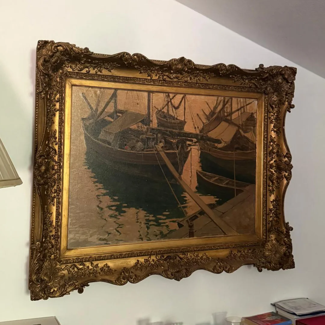 Opera autentica di Cesare Esposito, intitolata Barche con pescatori - immagine 2