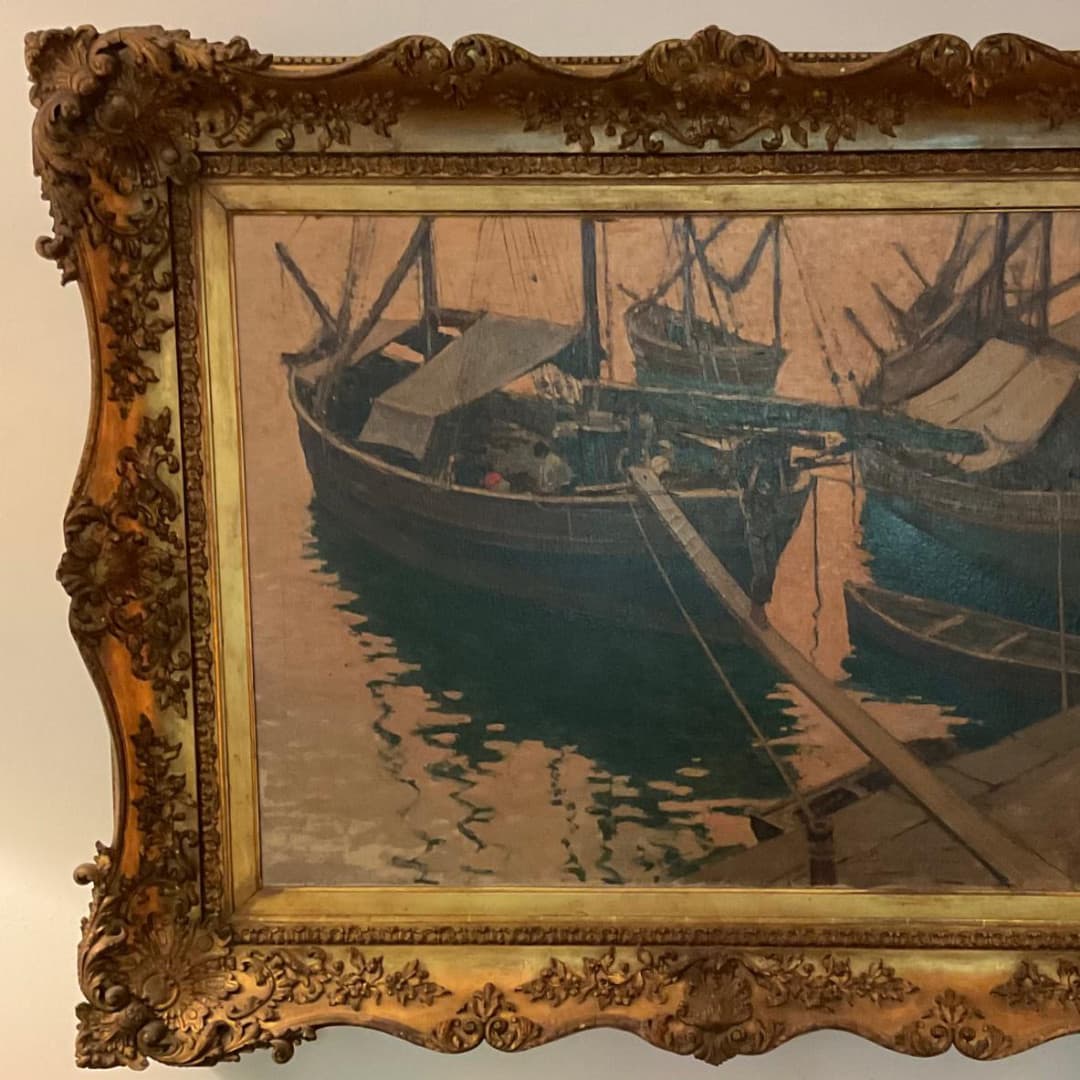 Opera autentica di Cesare Esposito, intitolata Barche con pescatori - immagine 9